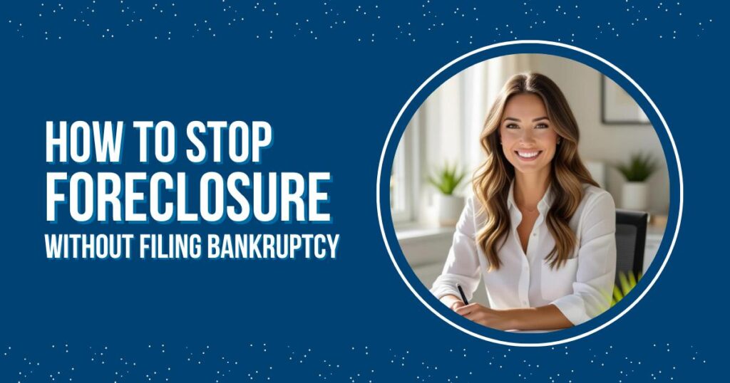 Homeowner in Arizona reviewing foreclosure options with paperwork and laptop, learning how to stop foreclosure without filing bankruptcy.